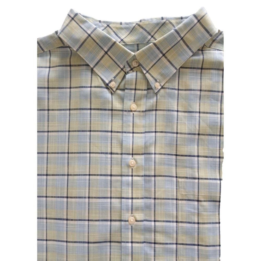 Roundtree & Yorke Gold label Performance Big Tall Blue Plaid Shirt Men's 4XT
